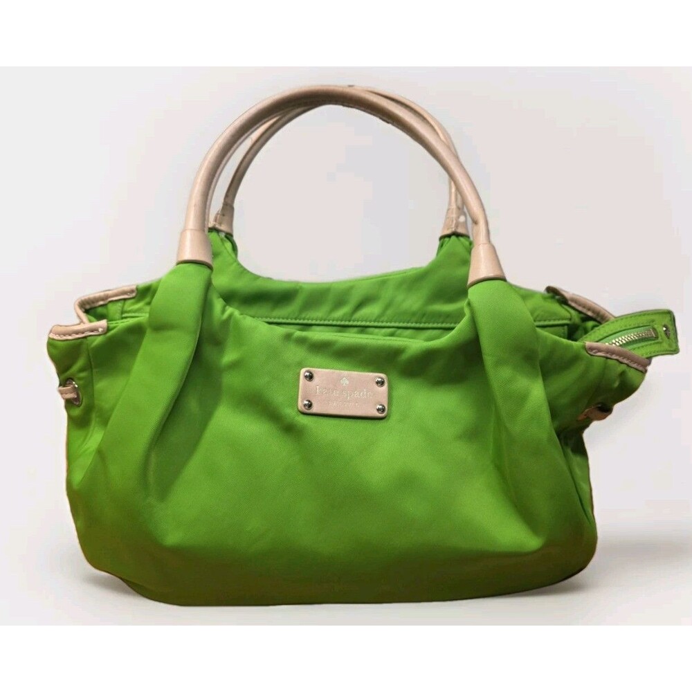 KATE SPADE Green Nylon Large Tote Bag Purse Side Drawstring